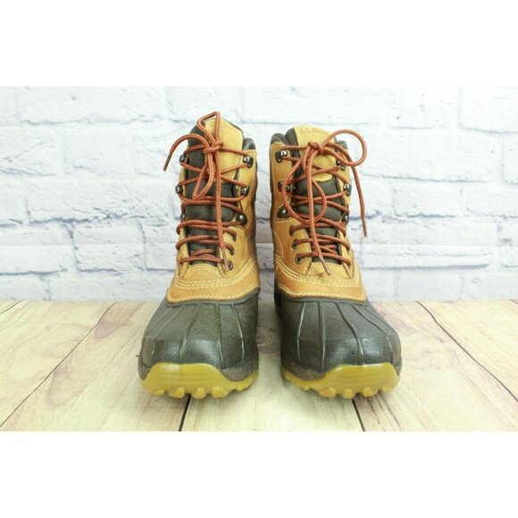 LL Bean Primaloft 200 Gram Brown Ankle Duck Rain Boots Lace Up Size 8.5 M - Picture 4 of 9